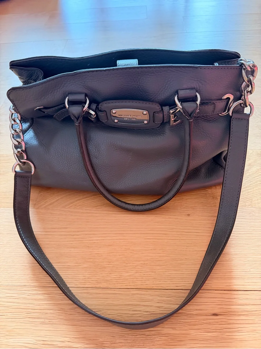 Michael Kors Hamilton Gray Pebbled Leather Satchel Shoulder Bag